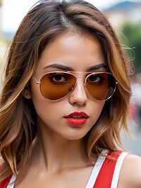The Argentinian girl in red tank top poses innocently at sunset in Quito's streets