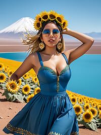 Attractive 20 year old latina girl DD breasts curvy ass in traditional blue dress
