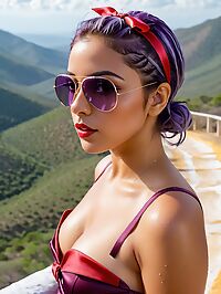 The latina girl 24 years old wears a red dress at Hierve el Agua springs